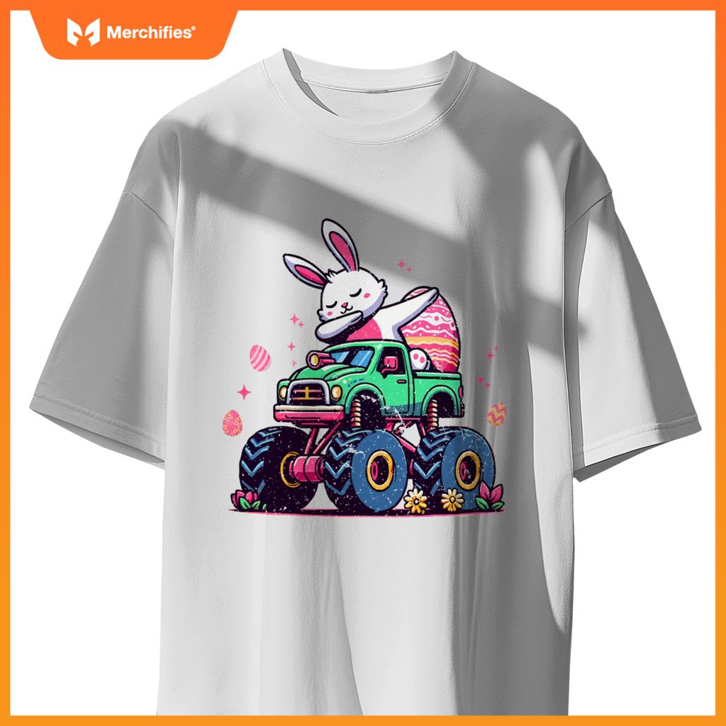 Kids Easter Day Bunny Monster Truck Eggs Cool Rabbit Dabbing T-Shirt