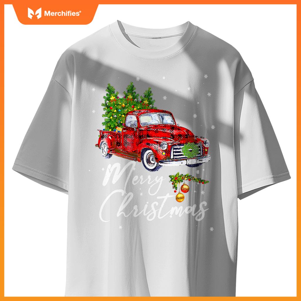Merry Christmas Wagon Red Truck Pajama Family Party T-Shirt