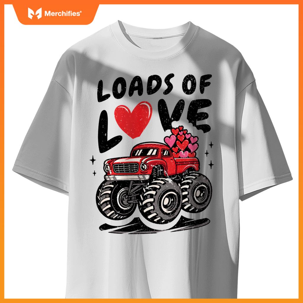 Loads Of Love Monster Truck Lovers Men Valentine's Day Heart T-Shirt