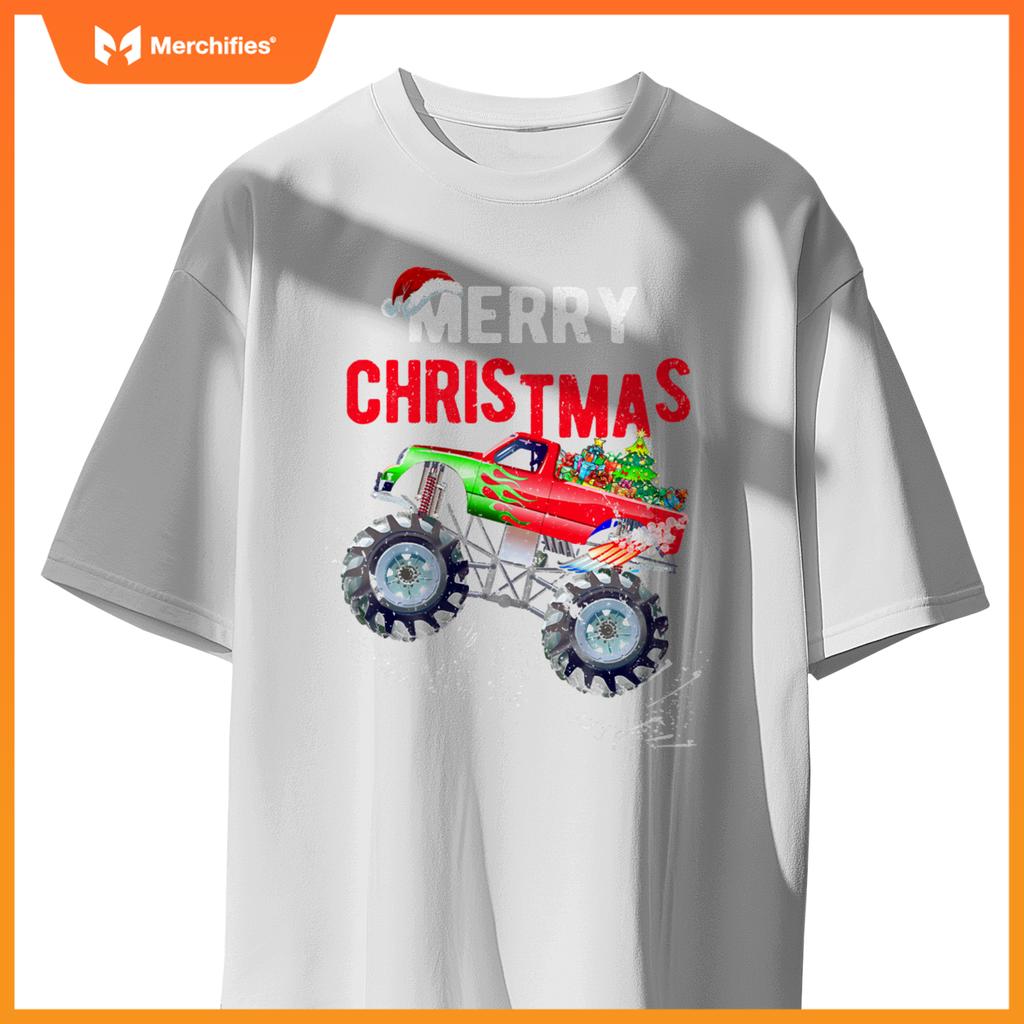 Merry Christmas Monster Truck Toddler Boys Xmas Kids T-Shirt