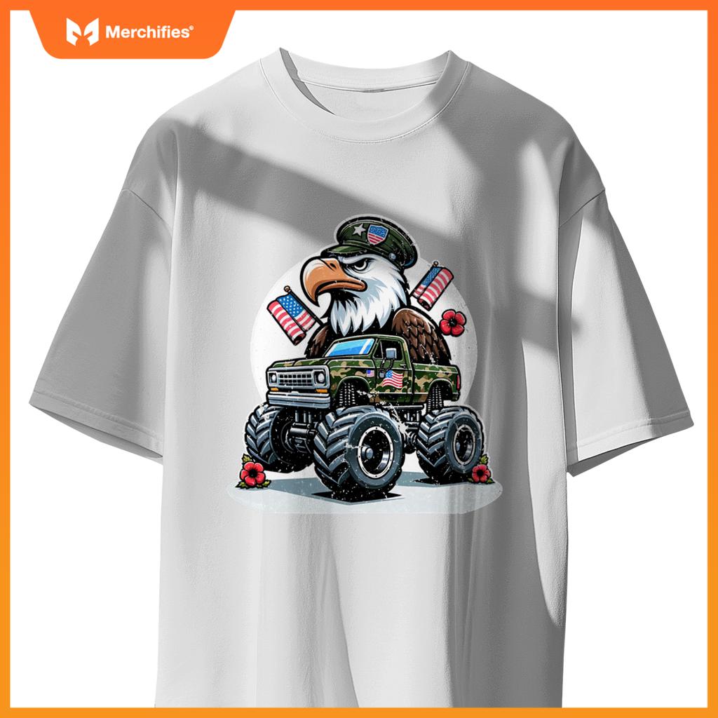 Memorial Day S Kids Boys Eagle American Flag Camo Truck T-Shirt