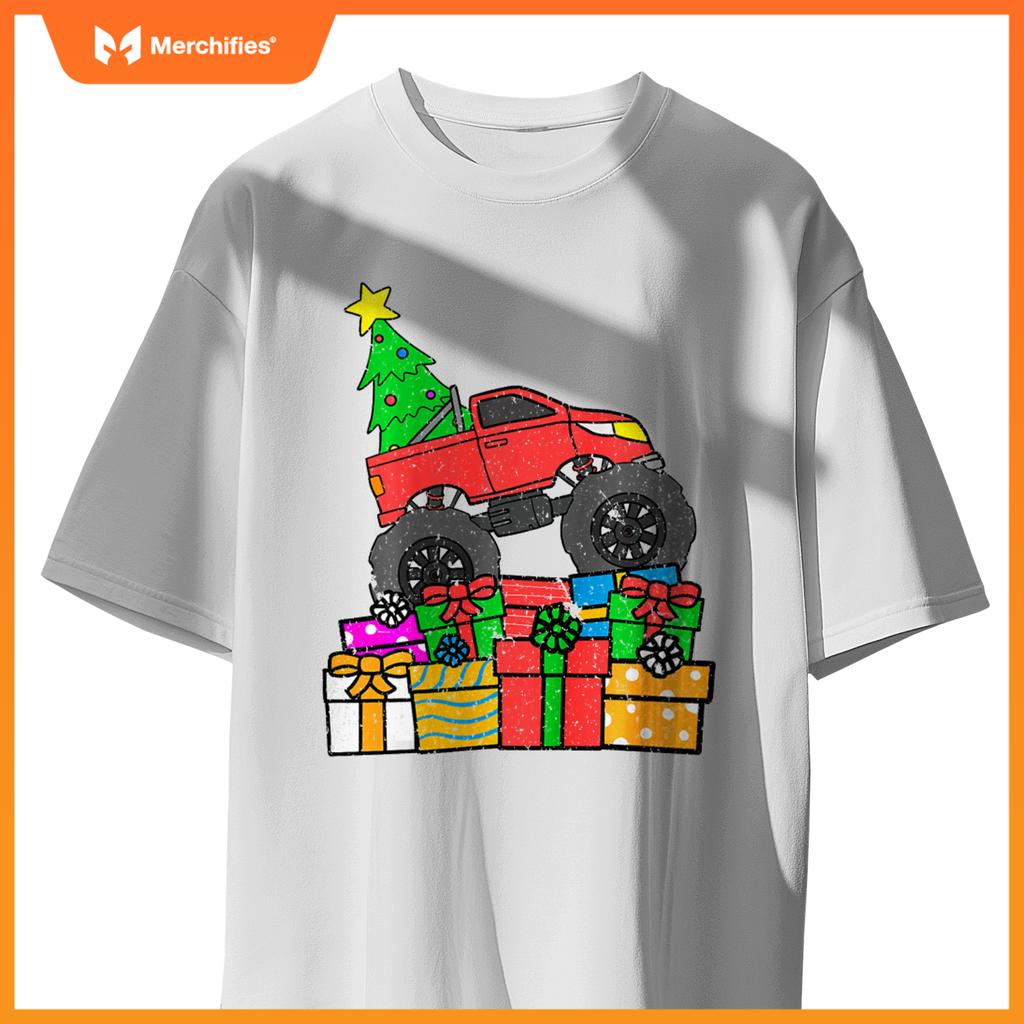 Kids Boys Monster Truck Christmas Toddler Kids T-Shirt