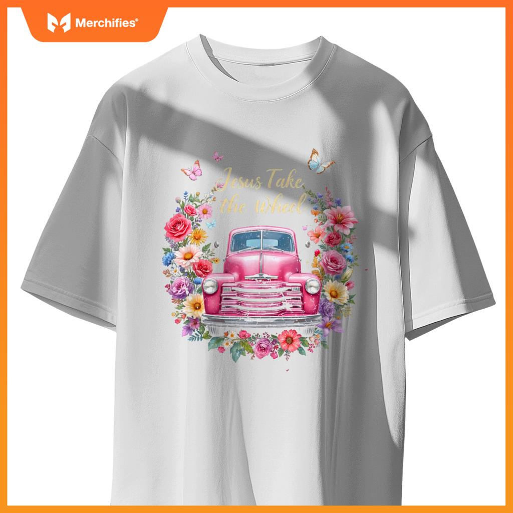 Jesus Take The Wheel Floral Farm Truck Catholic T-Shirt