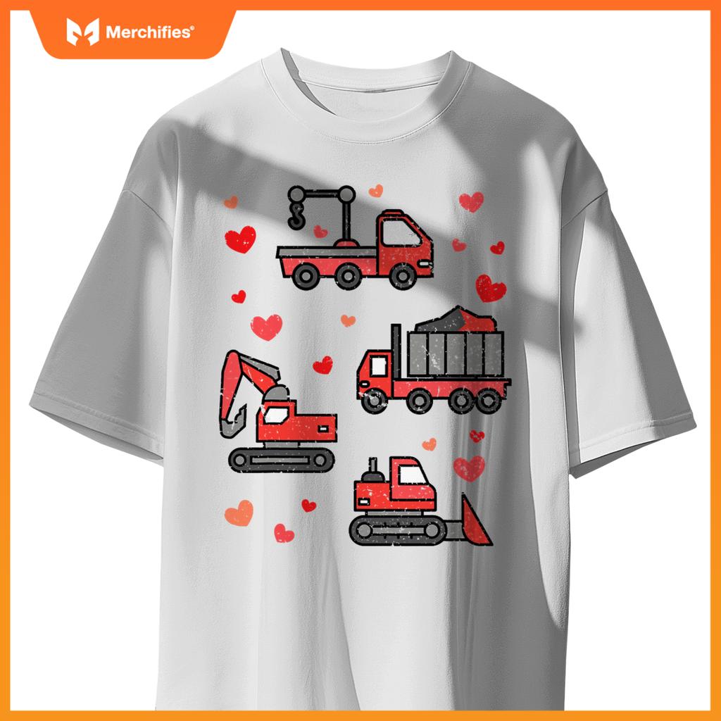Kids Truck Excavator Klift Hearts Day Happy Valentines T-Shirt