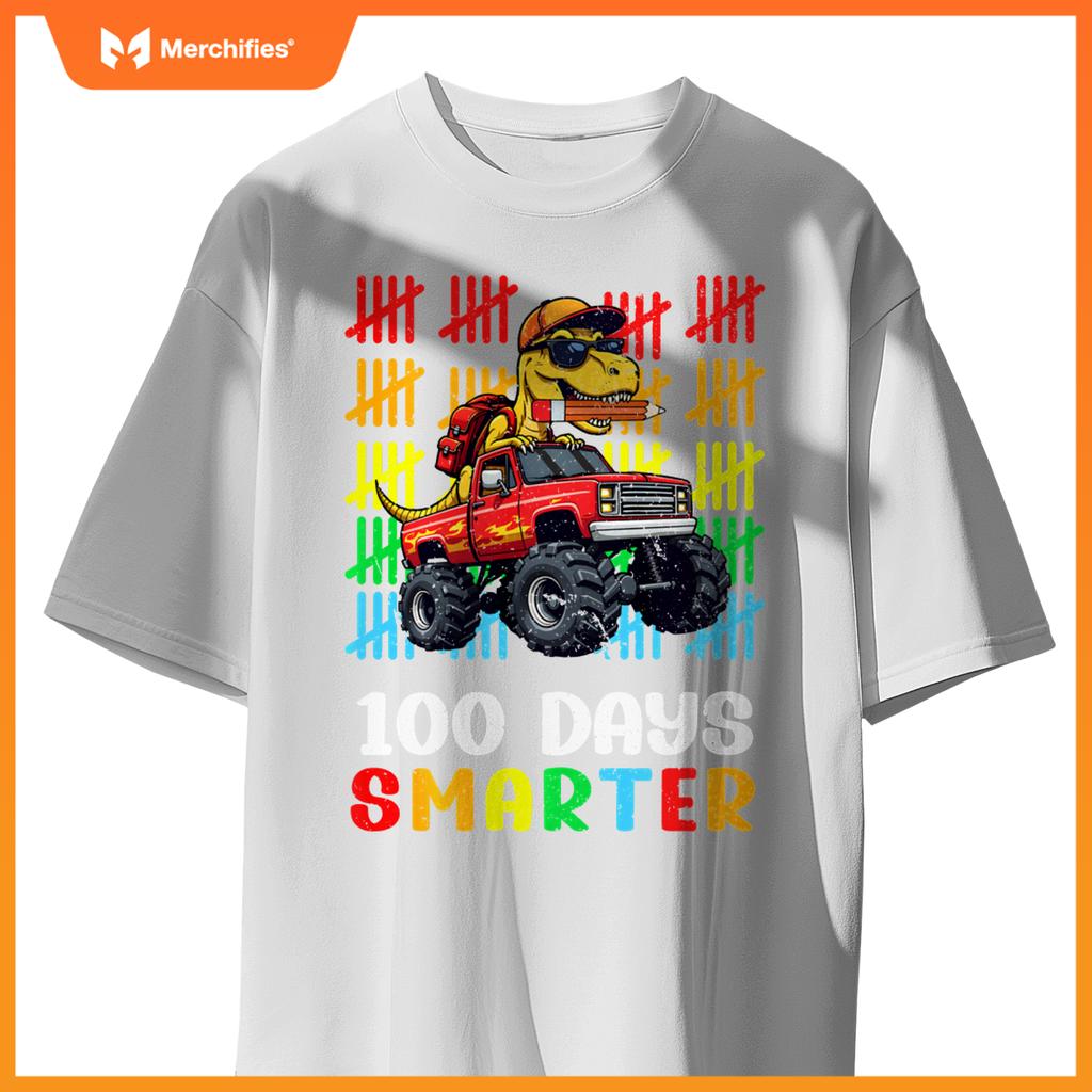 Monster Truck Dinosaur Boys 100 Days of School T-Rex Kids T-Shirt
