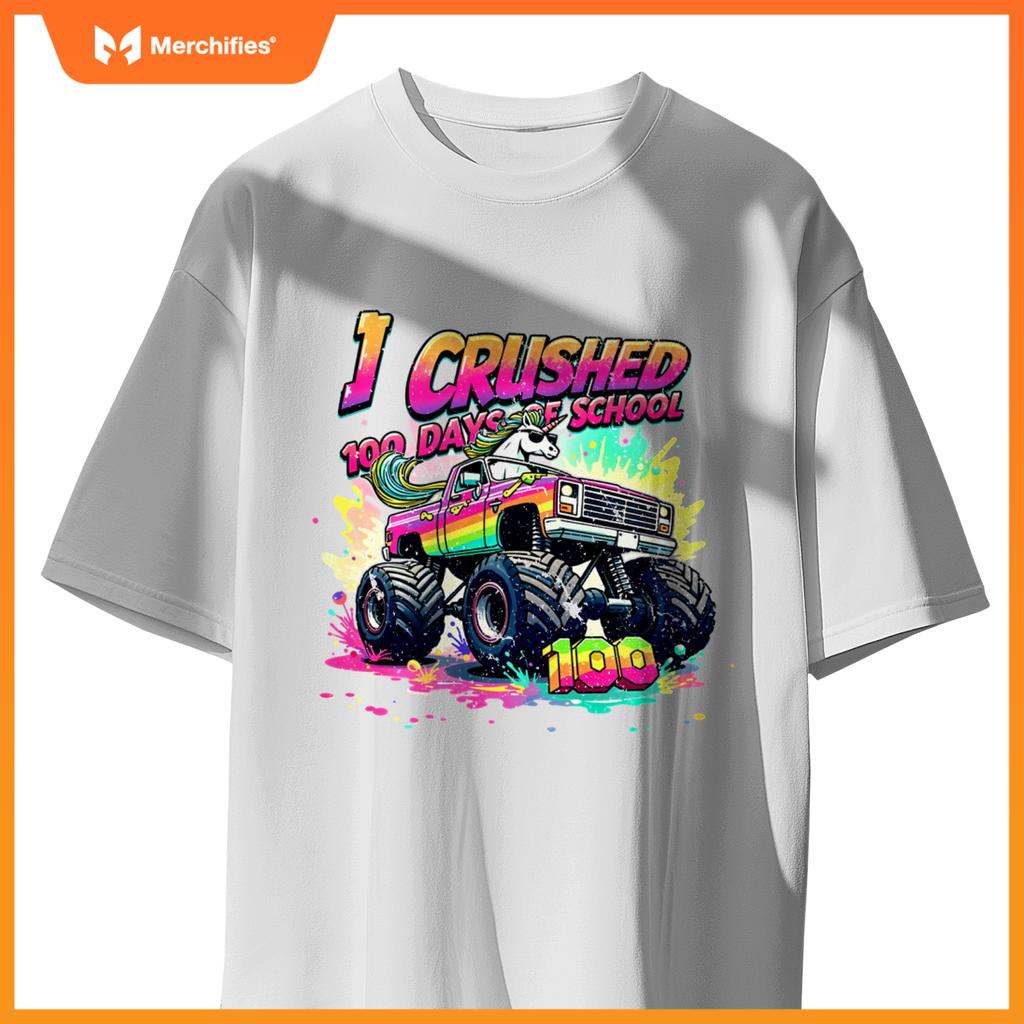 I Crushed 100 Days of School Monster Truck Unicorn Toddler T-Shirt