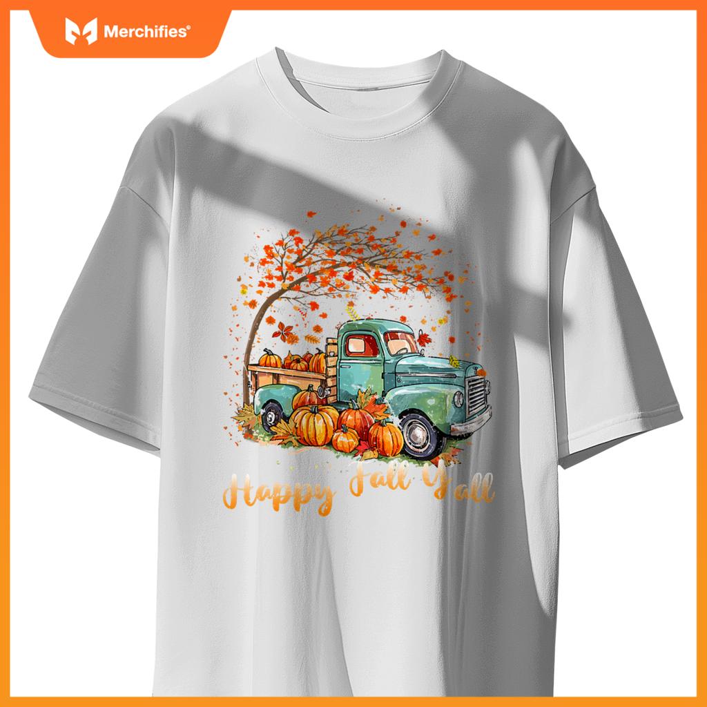 Happy Fall Y'all Pumpkin Truck Autumn Tree Fall Thanksgiving T-Shirt