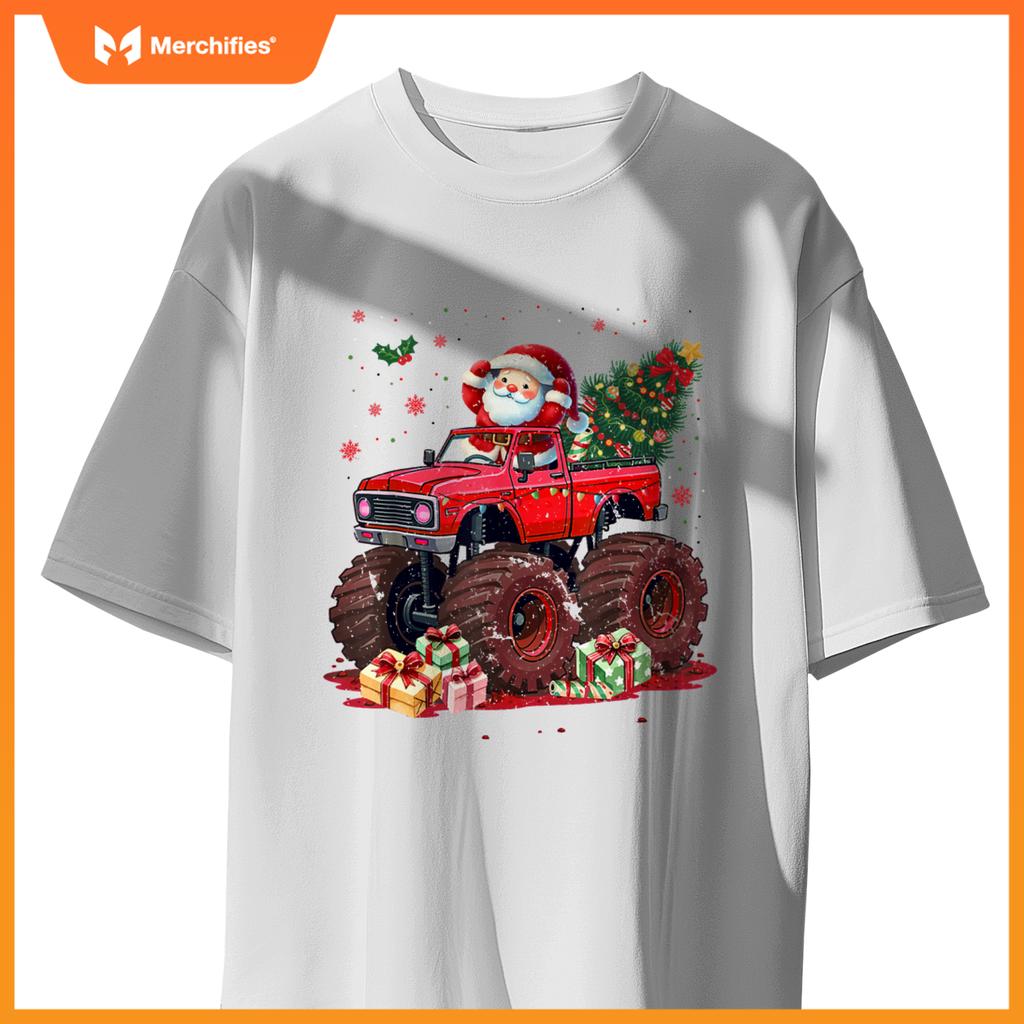 Kids Santa Monster Truck Christmas Tree Xmas Squad T-Shirt