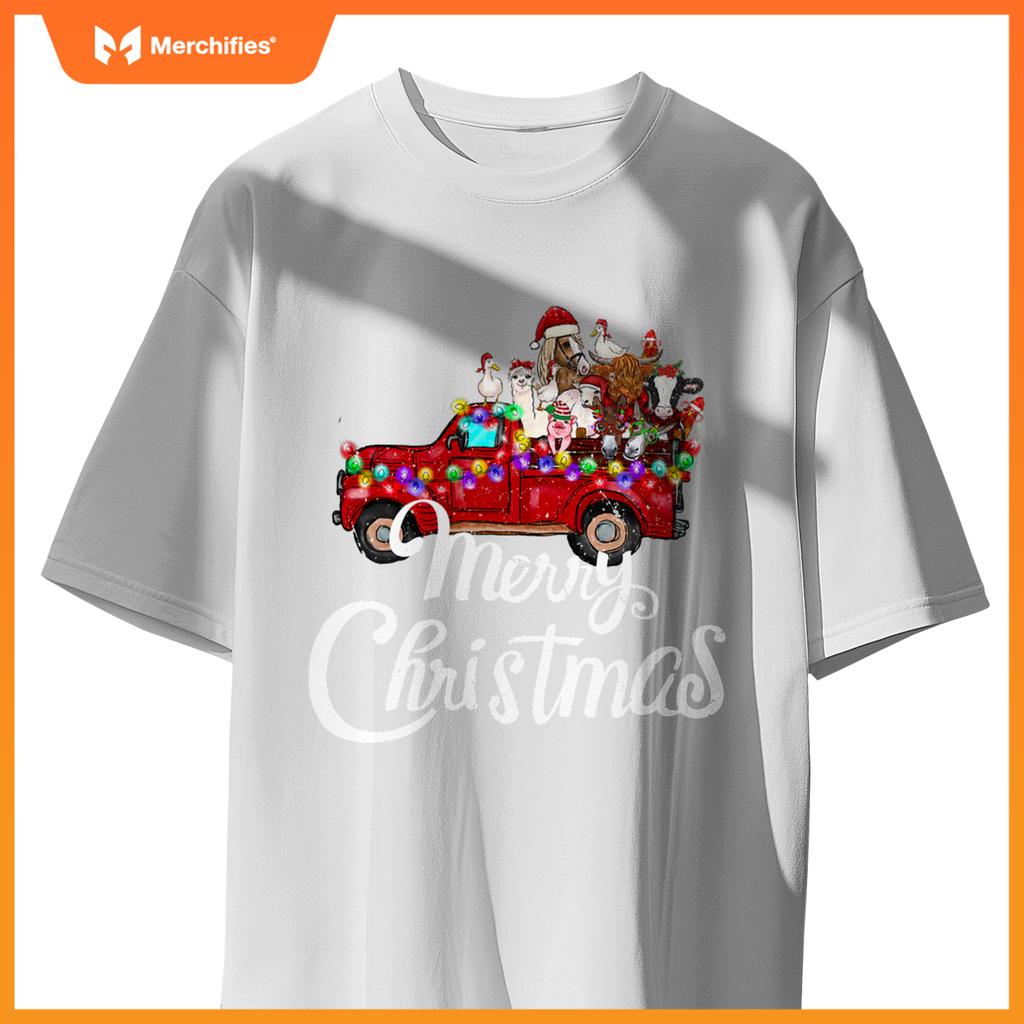 Merry Christmas Cute Christmas Farm Animal Truck T-Shirt
