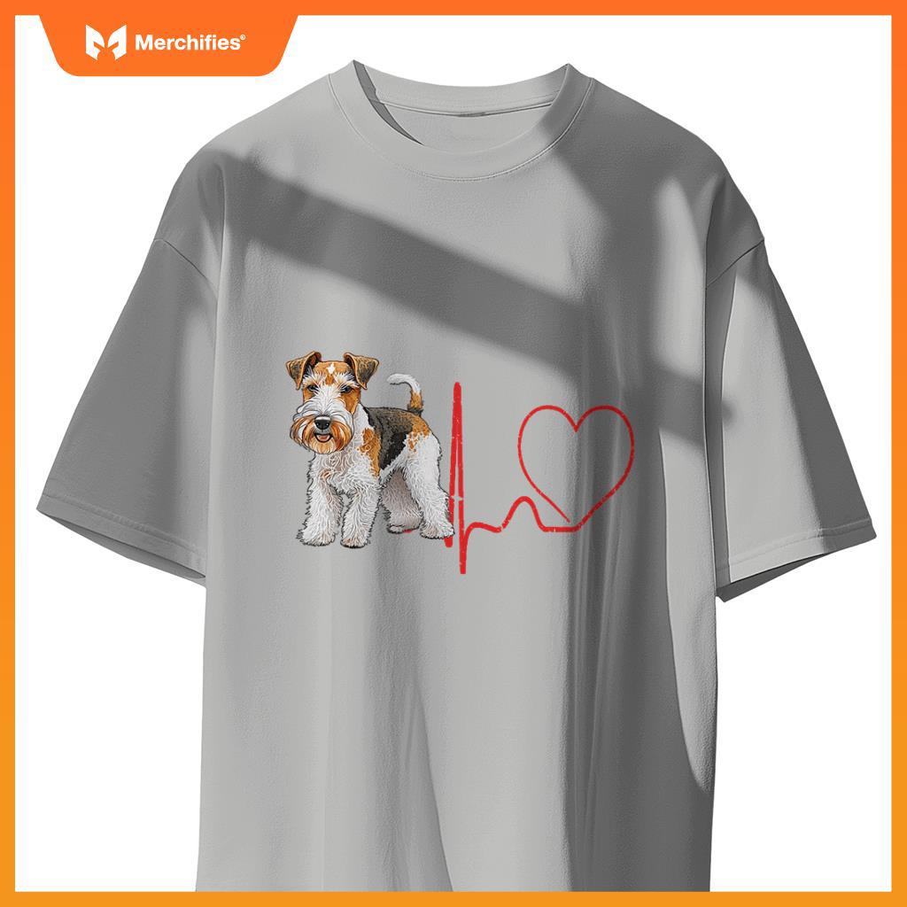 Wire Fox Terrier Dog Heartbeat EKG Funny Dogs Lover & Owner T-Shirt