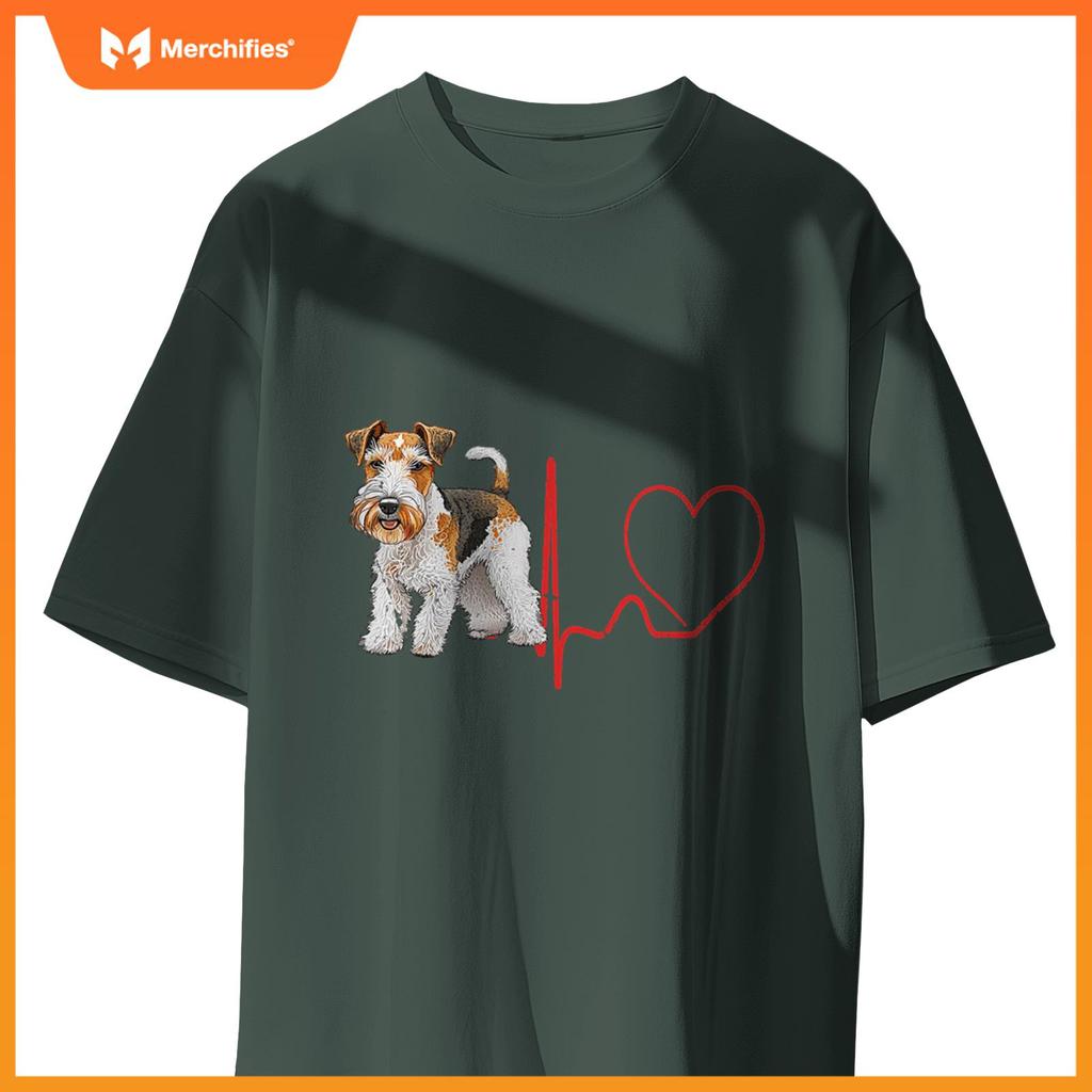 Wire Fox Terrier Dog Heartbeat EKG Funny Dogs Lover & Owner T-Shirt