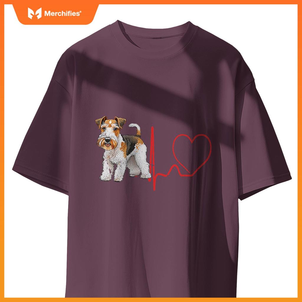 Wire Fox Terrier Dog Heartbeat EKG Funny Dogs Lover & Owner T-Shirt