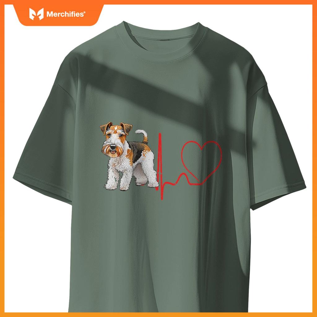 Wire Fox Terrier Dog Heartbeat EKG Funny Dogs Lover & Owner T-Shirt