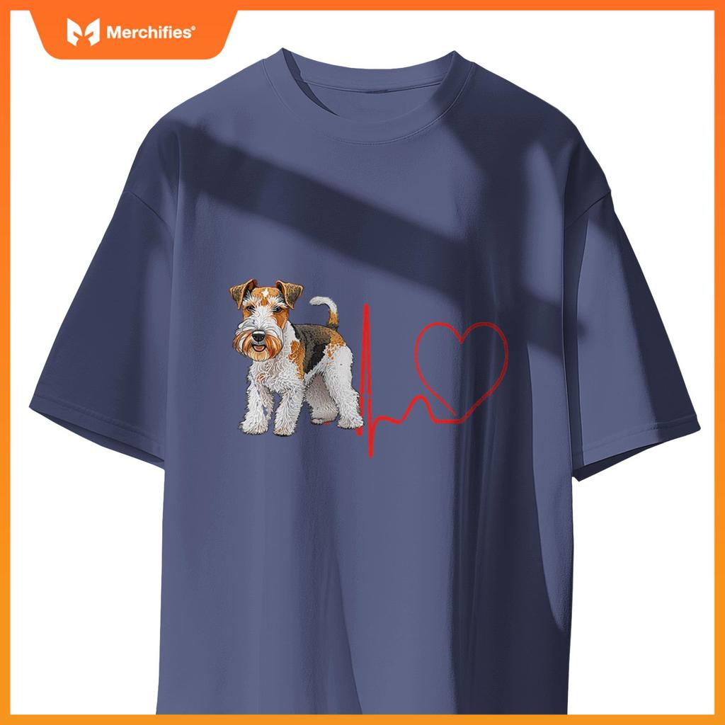 Wire Fox Terrier Dog Heartbeat EKG Funny Dogs Lover & Owner T-Shirt