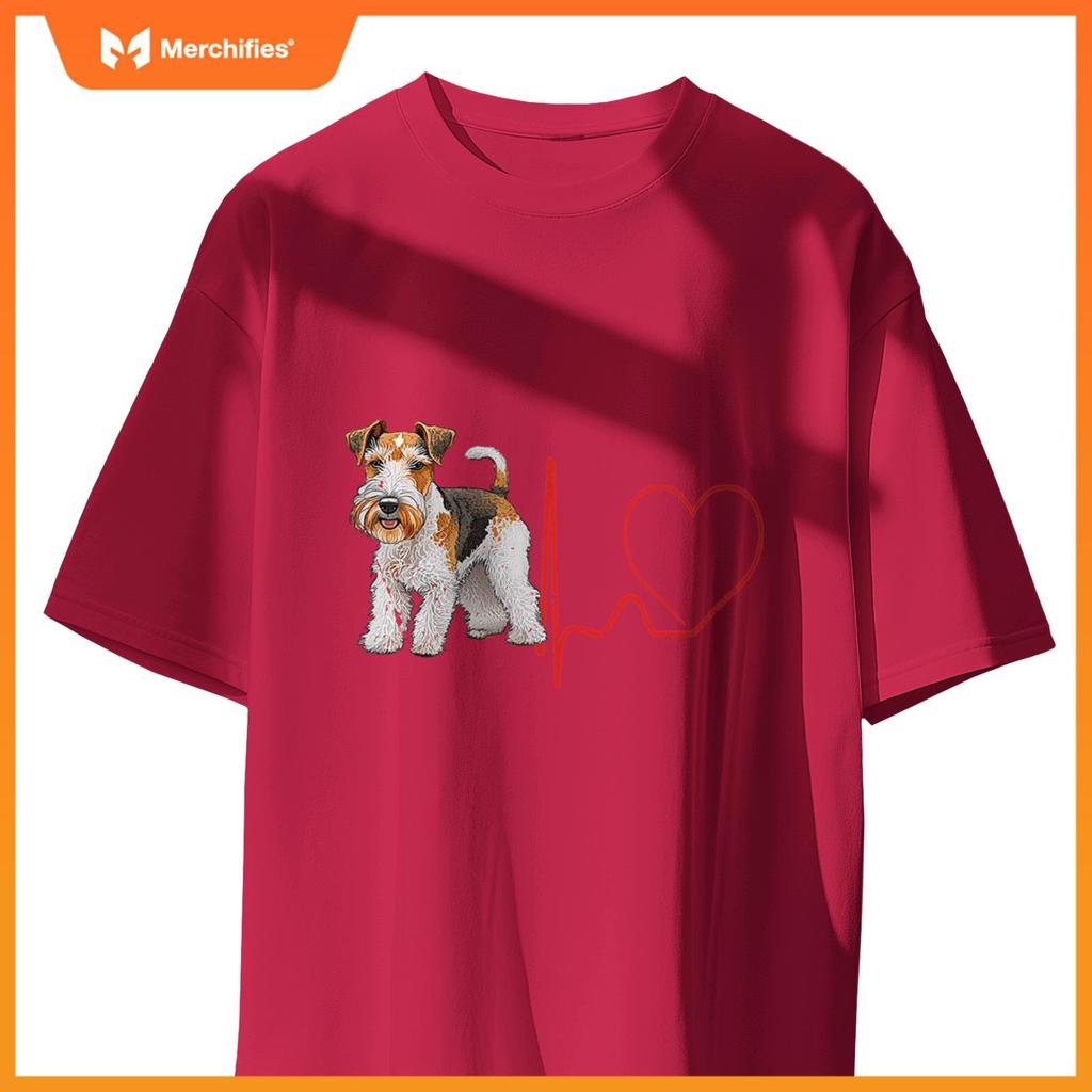 Wire Fox Terrier Dog Heartbeat EKG Funny Dogs Lover & Owner T-Shirt