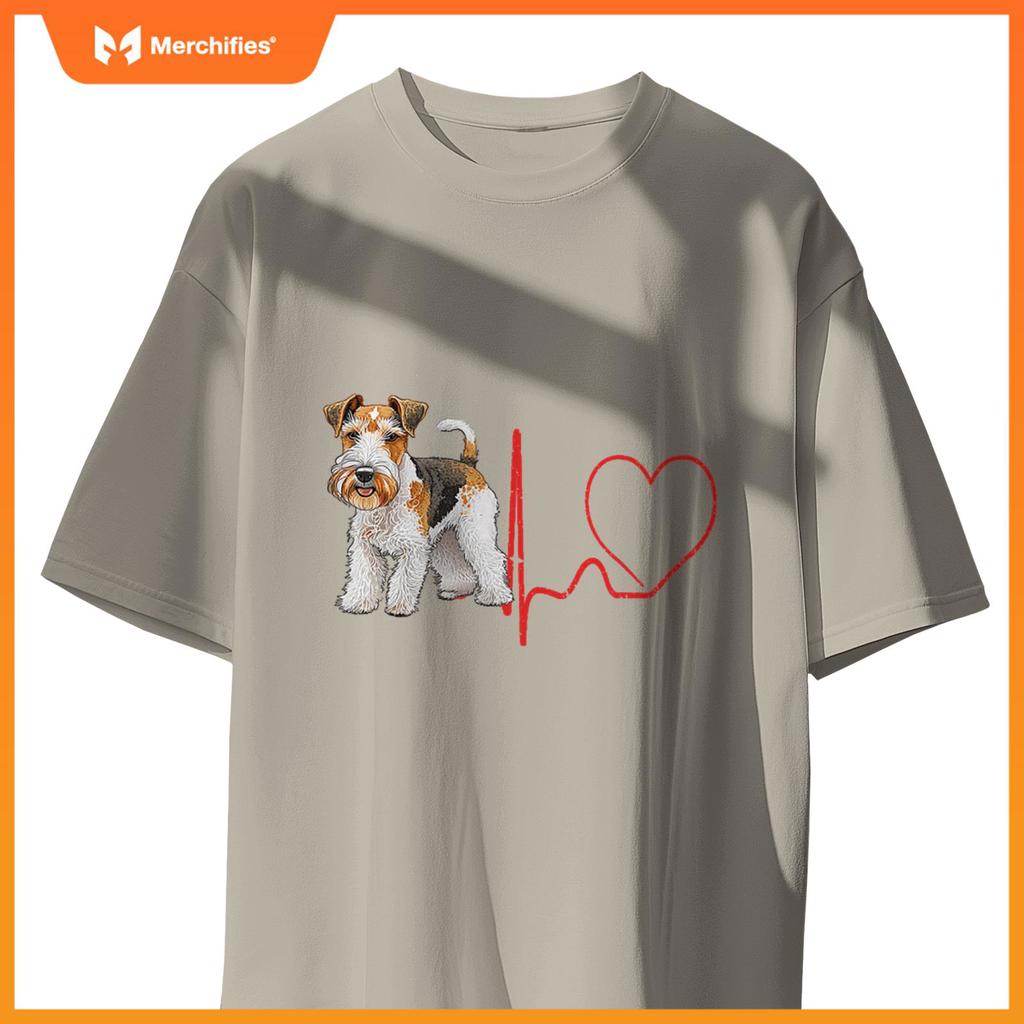 Wire Fox Terrier Dog Heartbeat EKG Funny Dogs Lover & Owner T-Shirt