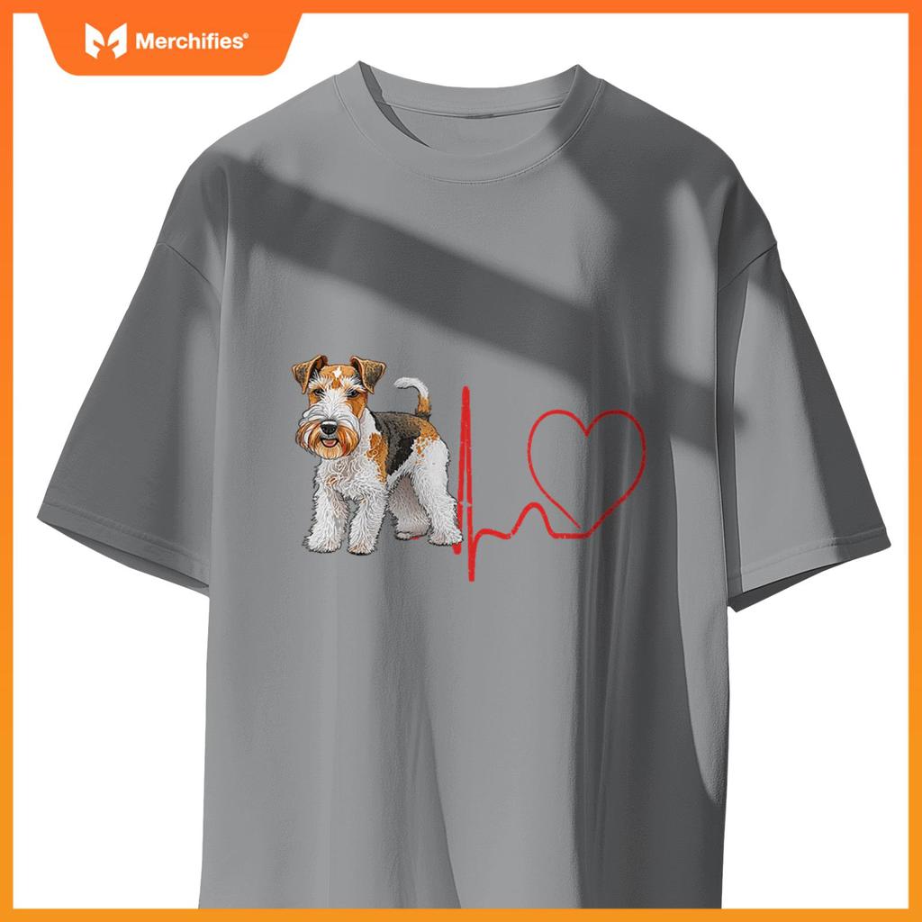 Wire Fox Terrier Dog Heartbeat EKG Funny Dogs Lover & Owner T-Shirt