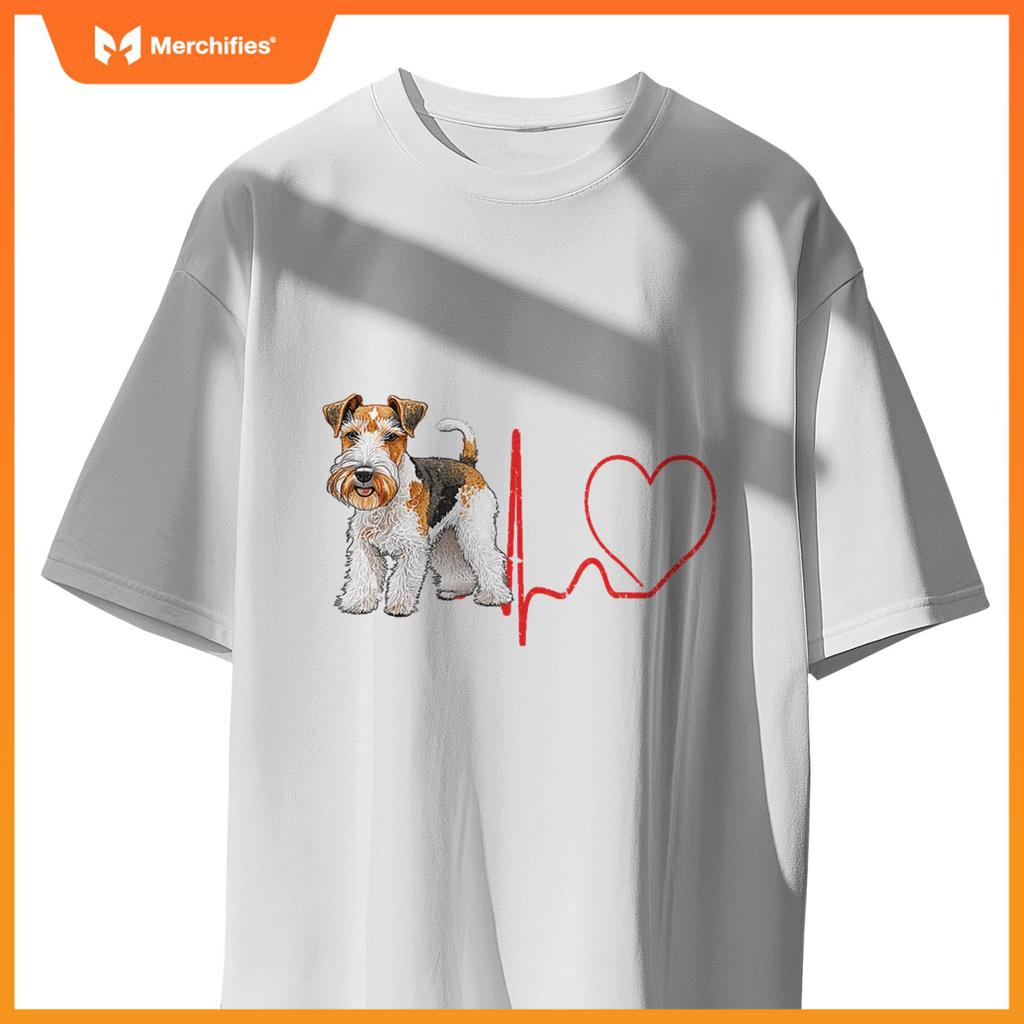 Wire Fox Terrier Dog Heartbeat EKG Funny Dogs Lover & Owner T-Shirt