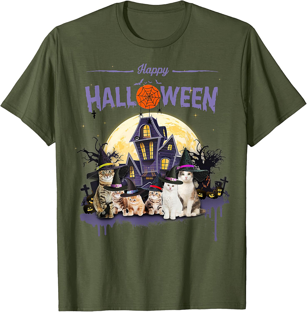 Witch Cat Halloween Cats Gifts For Cat Lover Cat Mom Cat Dad T-Shirt for Men Women Kids