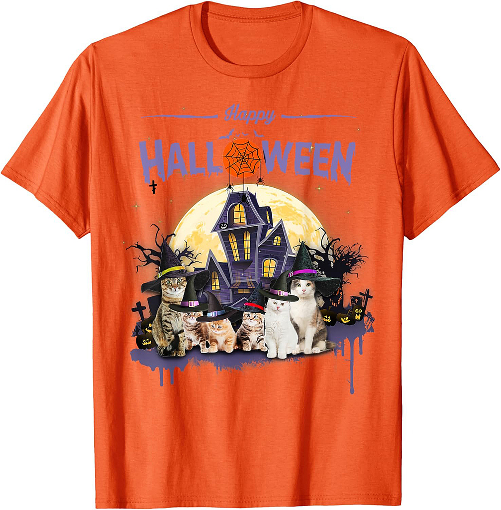 Witch Cat Halloween Cats Gifts For Cat Lover Cat Mom Cat Dad T-Shirt for Men Women Kids