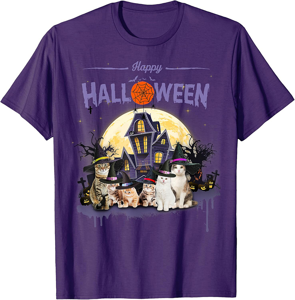 Witch Cat Halloween Cats Gifts For Cat Lover Cat Mom Cat Dad T-Shirt for Men Women Kids