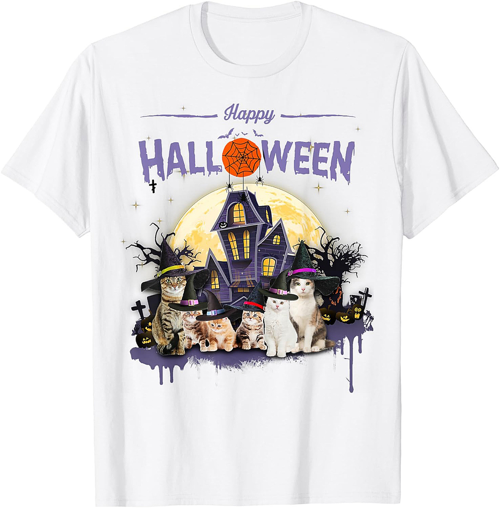 Witch Cat Halloween Cats Gifts For Cat Lover Cat Mom Cat Dad T-Shirt for Men Women Kids