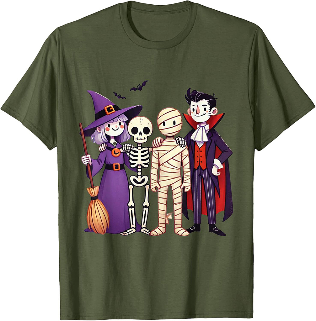 Witch Skeleton Mummy Vampire Retro Halloween Boys Girls Kids T-Shirt