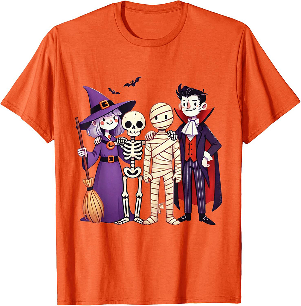 Witch Skeleton Mummy Vampire Retro Halloween Boys Girls Kids T-Shirt