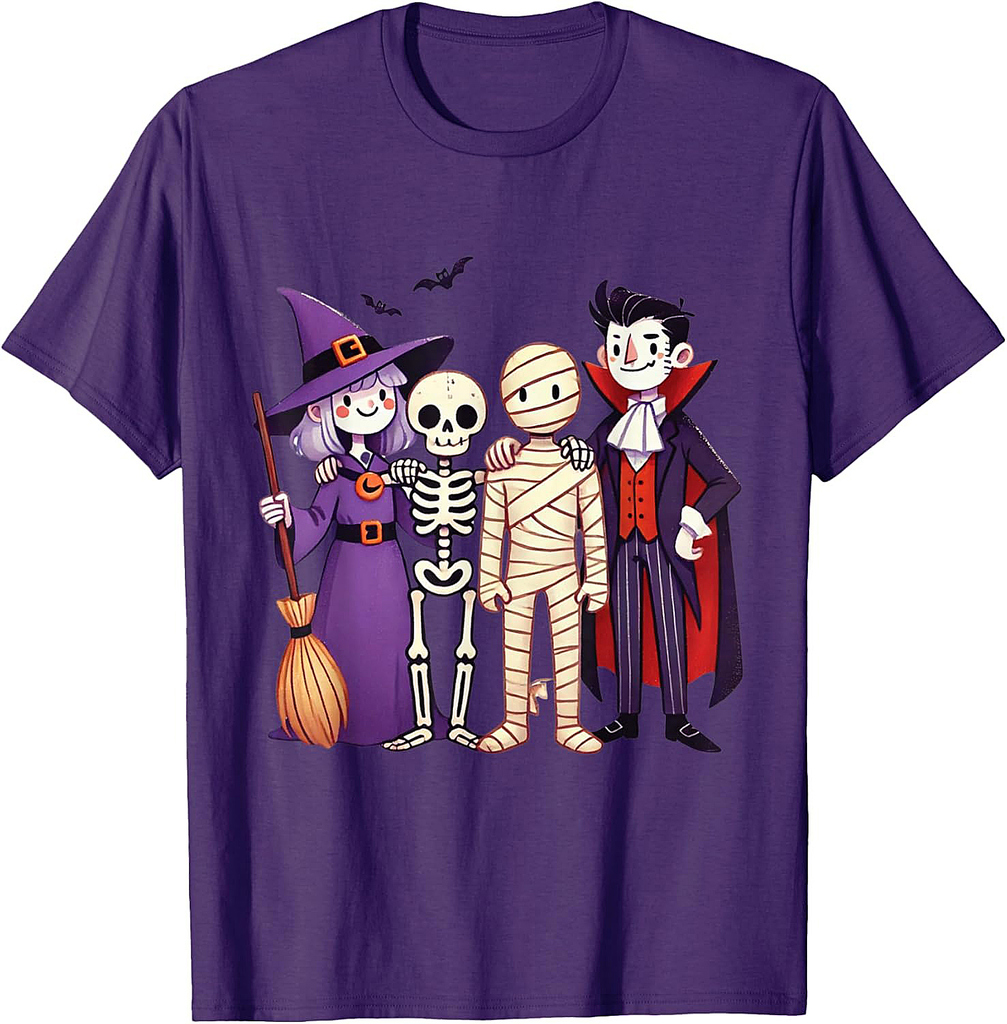 Witch Skeleton Mummy Vampire Retro Halloween Boys Girls Kids T-Shirt