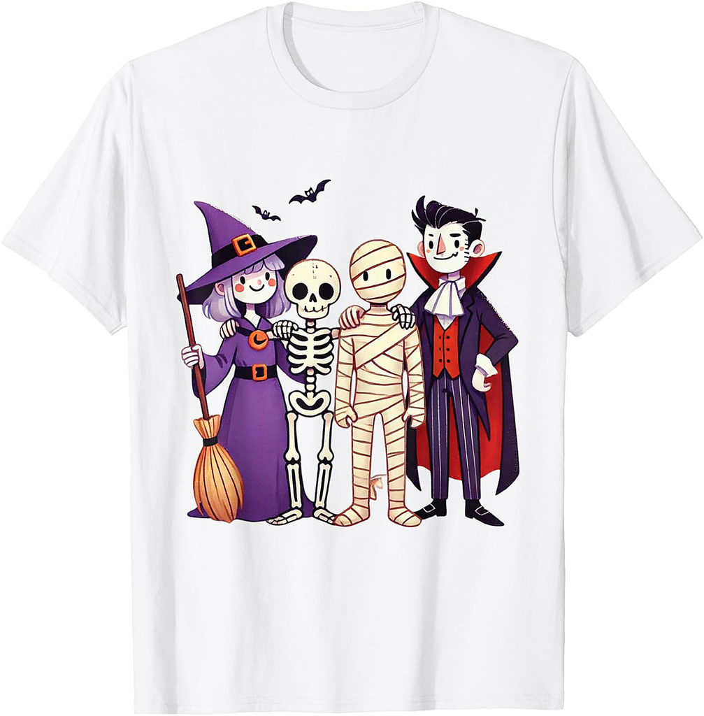 Witch Skeleton Mummy Vampire Retro Halloween Boys Girls Kids T-Shirt