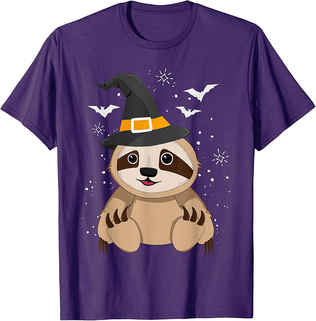 Witch Sloth Halloween Trick Treat Costume Outfit Kids Boys T-Shirt