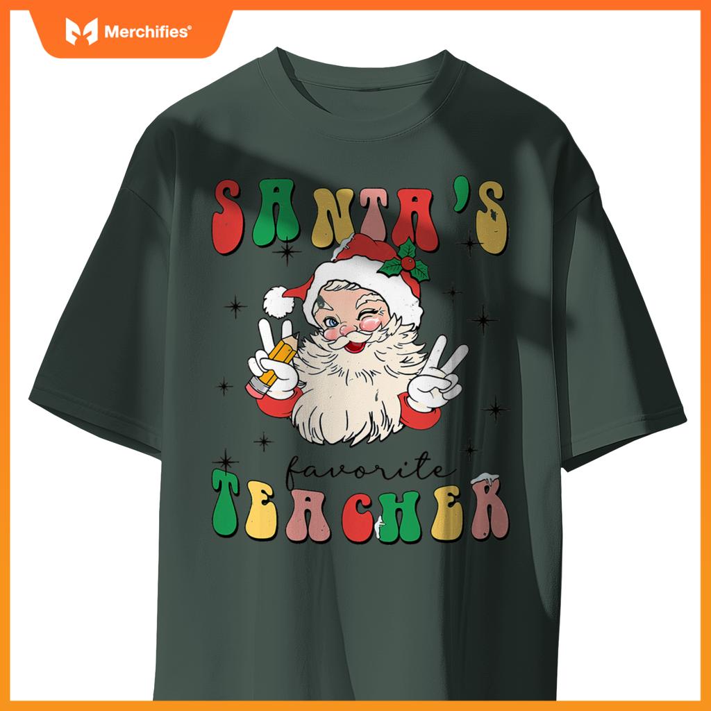 Women Santa's Favorite Teacher Appreciation Christmas T-Shirt