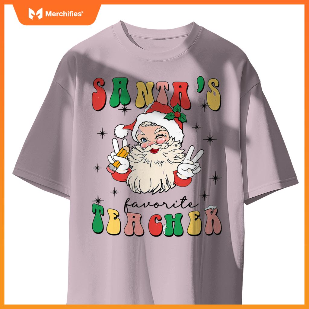 Women Santa's Favorite Teacher Appreciation Christmas T-Shirt