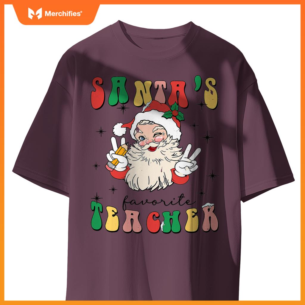 Women Santa's Favorite Teacher Appreciation Christmas T-Shirt