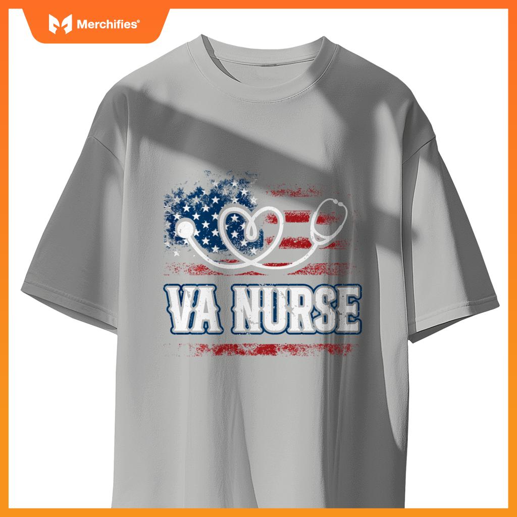 Womens American Flag VA Nurse Patriotic 4th of July Vintage T-Shirt