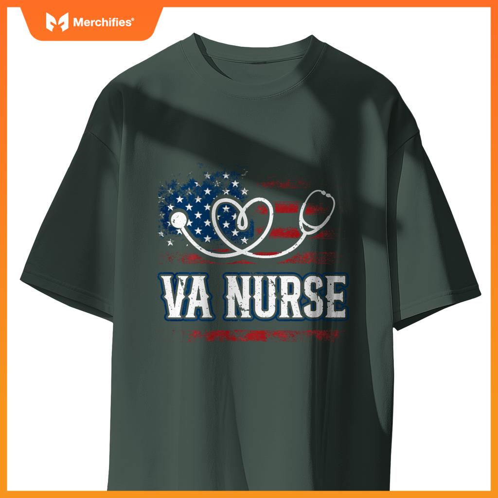 Womens American Flag VA Nurse Patriotic 4th of July Vintage T-Shirt