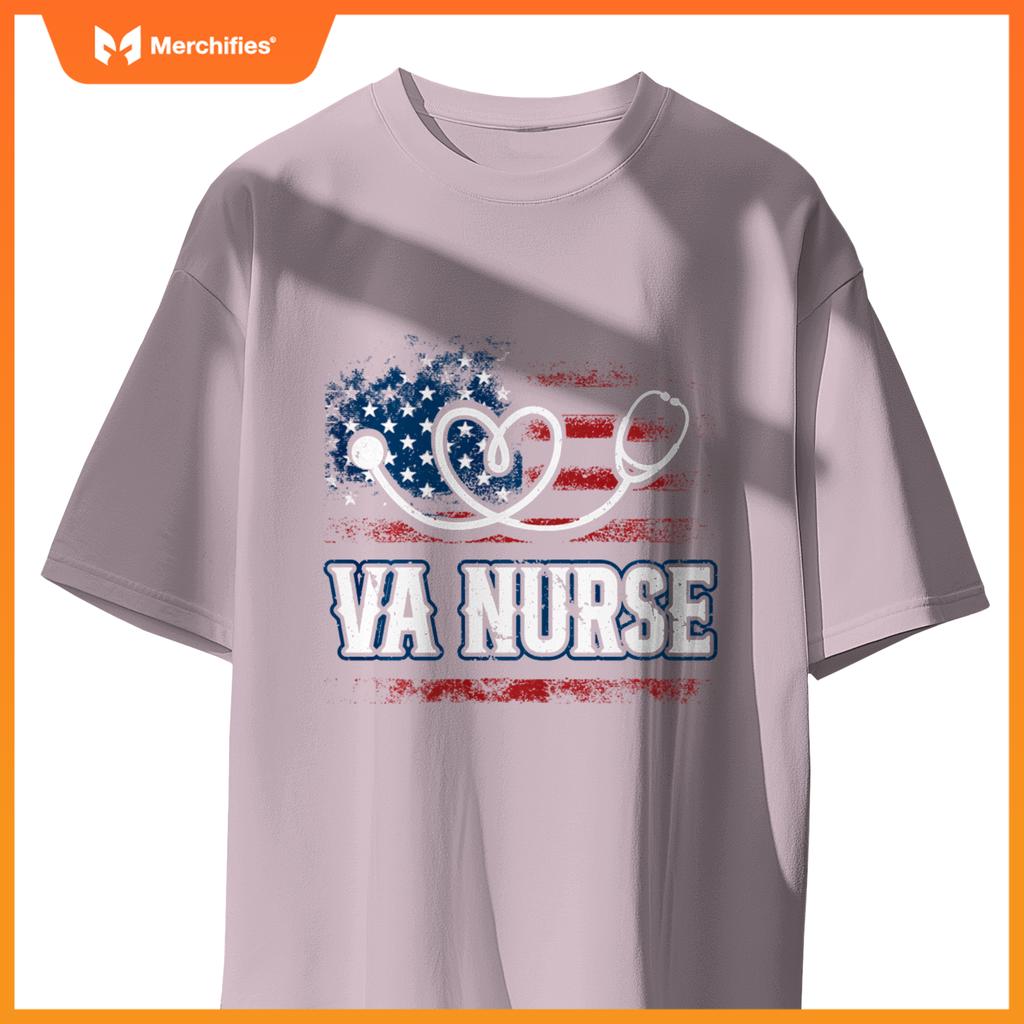 Womens American Flag VA Nurse Patriotic 4th of July Vintage T-Shirt