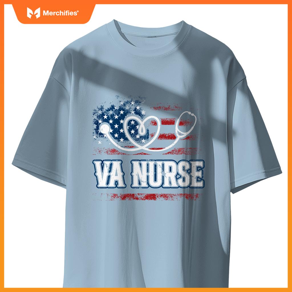 Womens American Flag VA Nurse Patriotic 4th of July Vintage T-Shirt