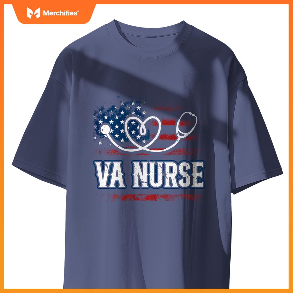 Womens American Flag VA Nurse Patriotic 4th of July Vintage T-Shirt