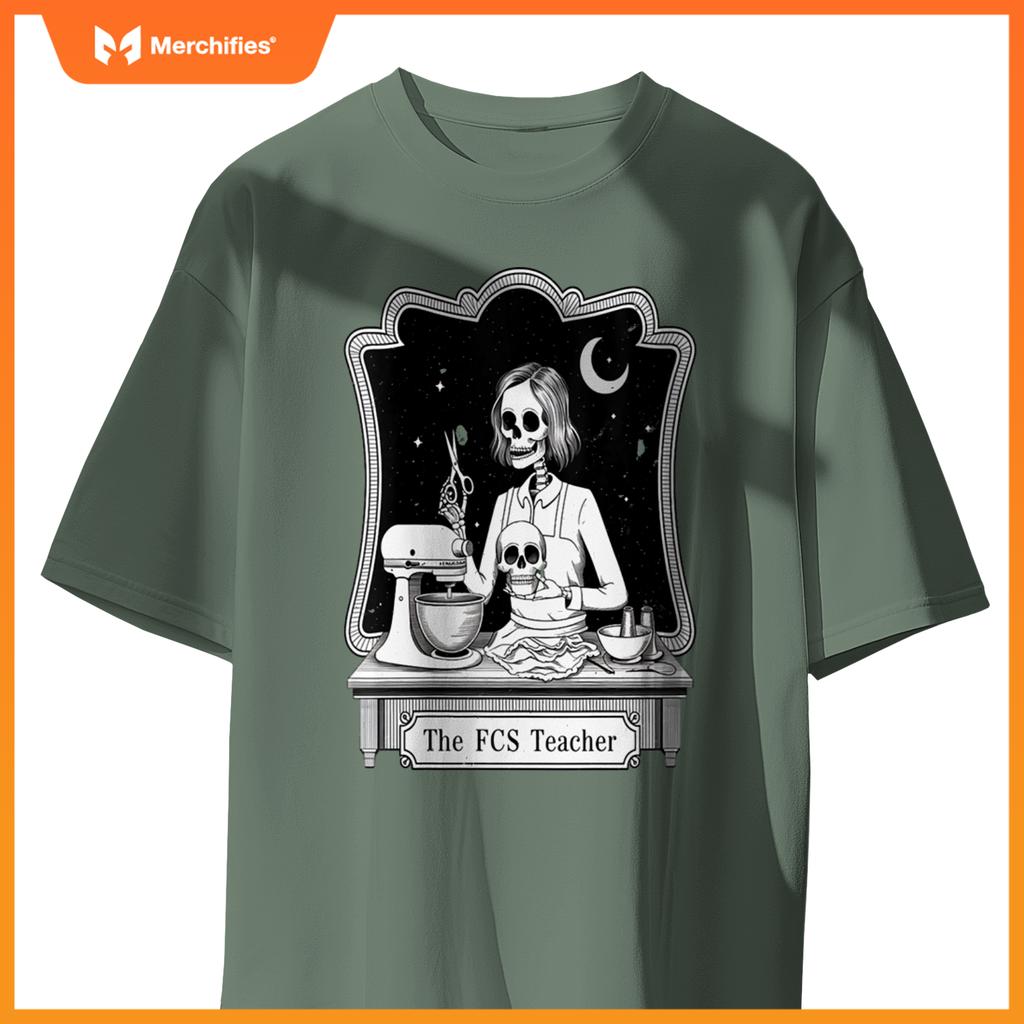 Womens Funny FCS Teacher Skeleton Halloween Baking Humor