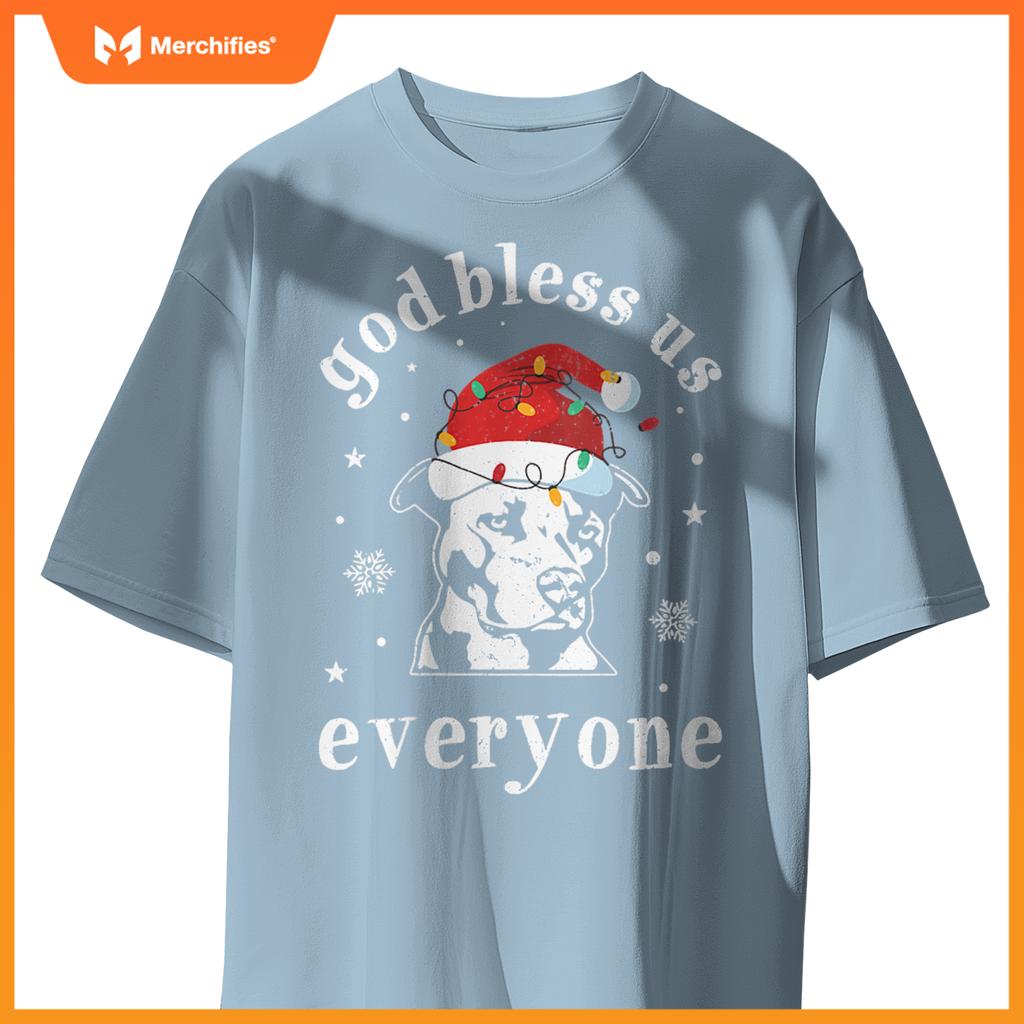 Womens God Bless Us Everyone Dog V-Neck T-Shirt
