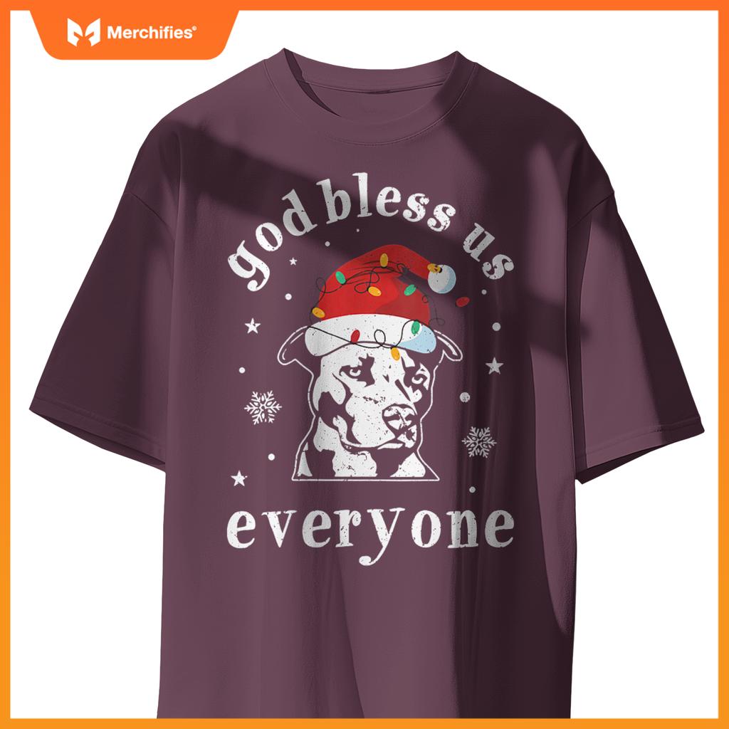 Womens God Bless Us Everyone Dog V-Neck T-Shirt