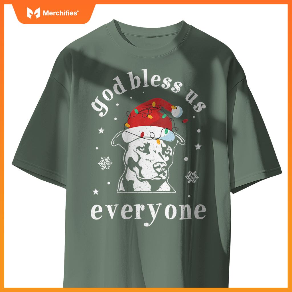 Womens God Bless Us Everyone Dog V-Neck T-Shirt