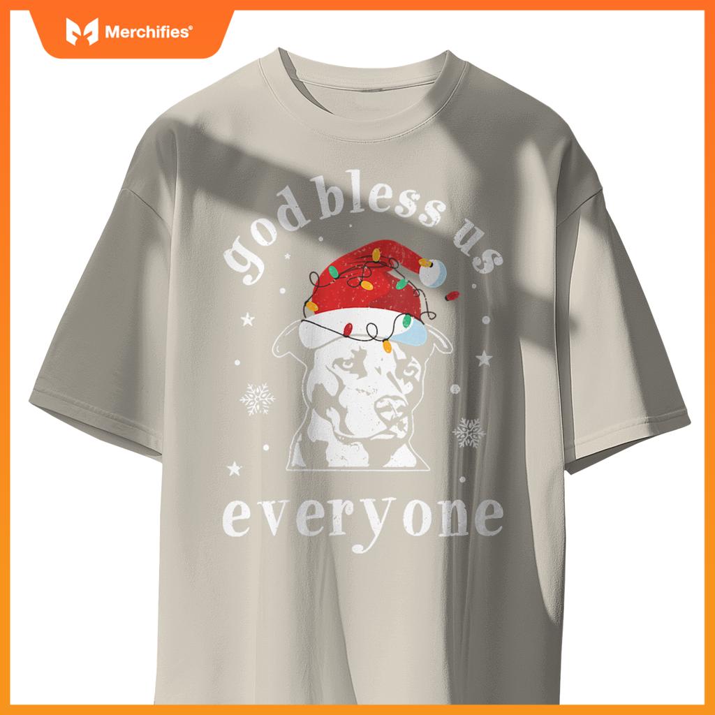 Womens God Bless Us Everyone Dog V-Neck T-Shirt