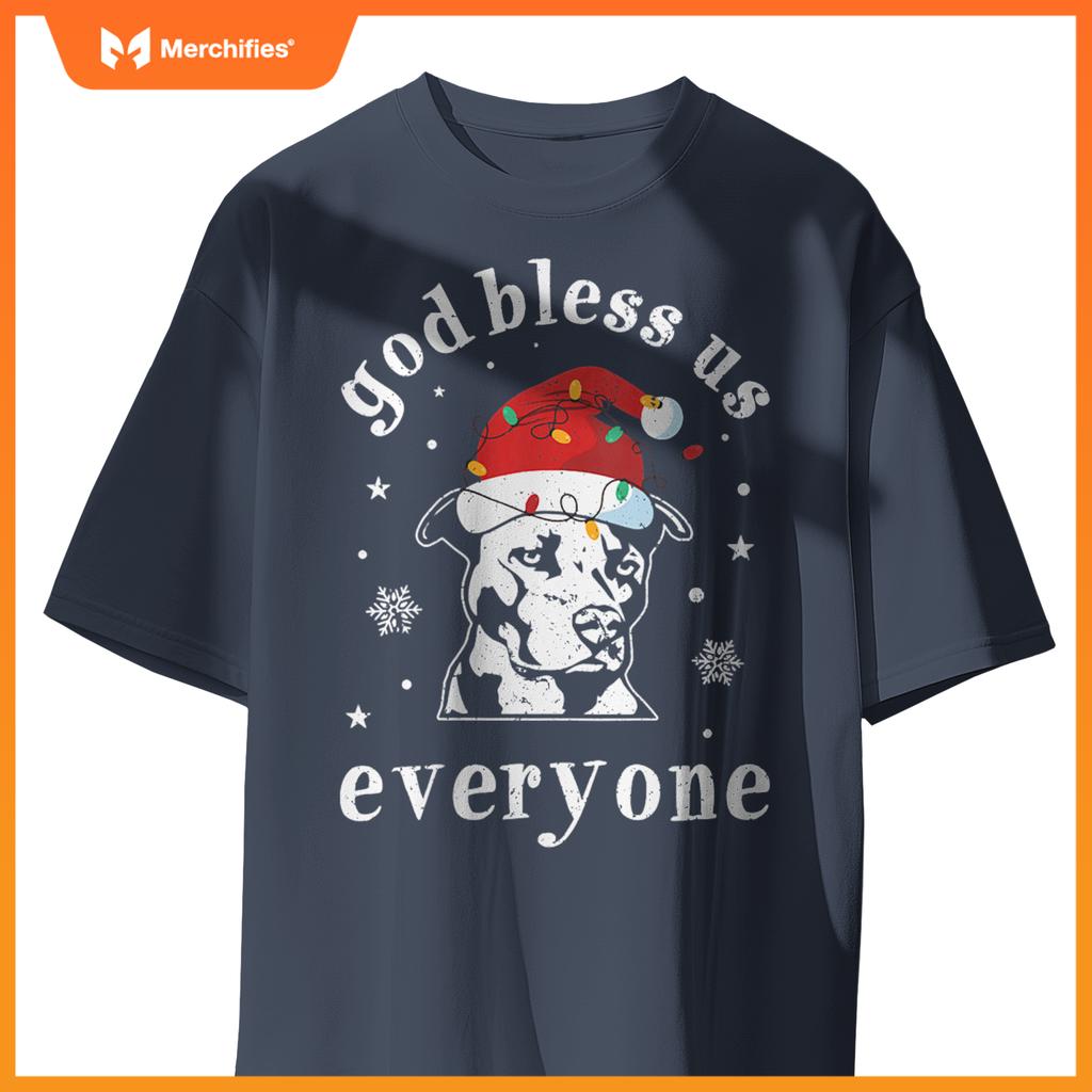 Womens God Bless Us Everyone Dog V-Neck T-Shirt