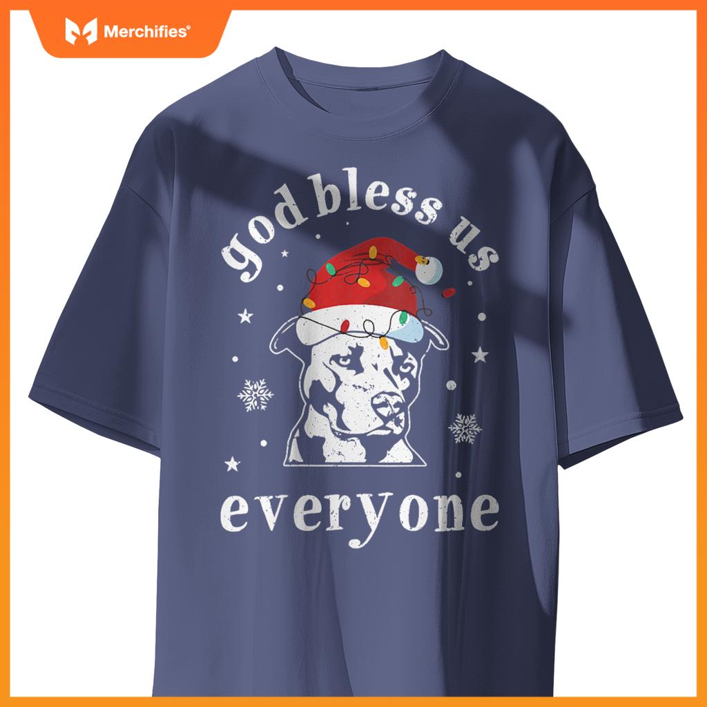 Womens God Bless Us Everyone Dog V-Neck T-Shirt