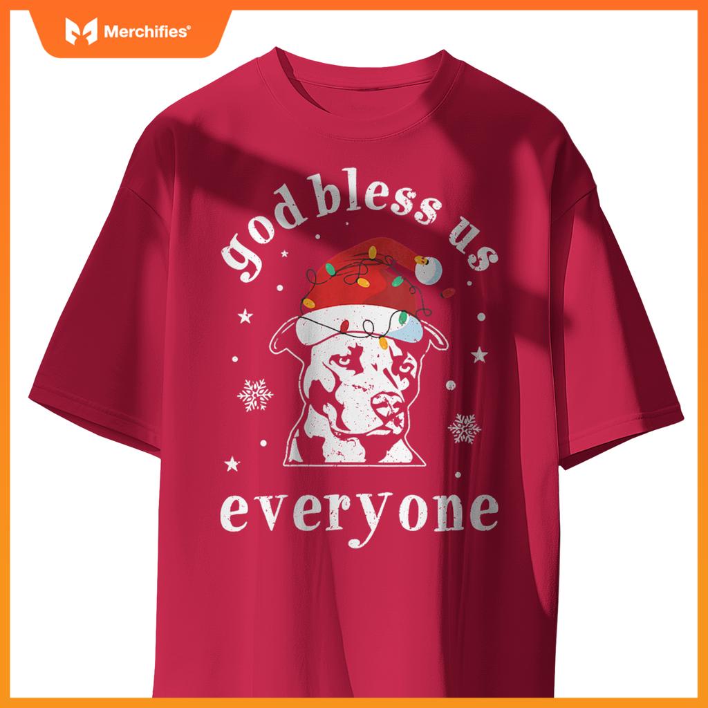 Womens God Bless Us Everyone Dog V-Neck T-Shirt