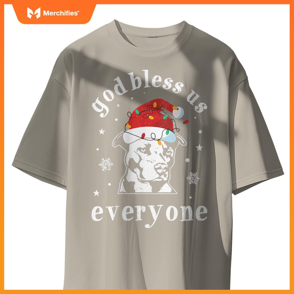 Womens God Bless Us Everyone Dog V-Neck T-Shirt