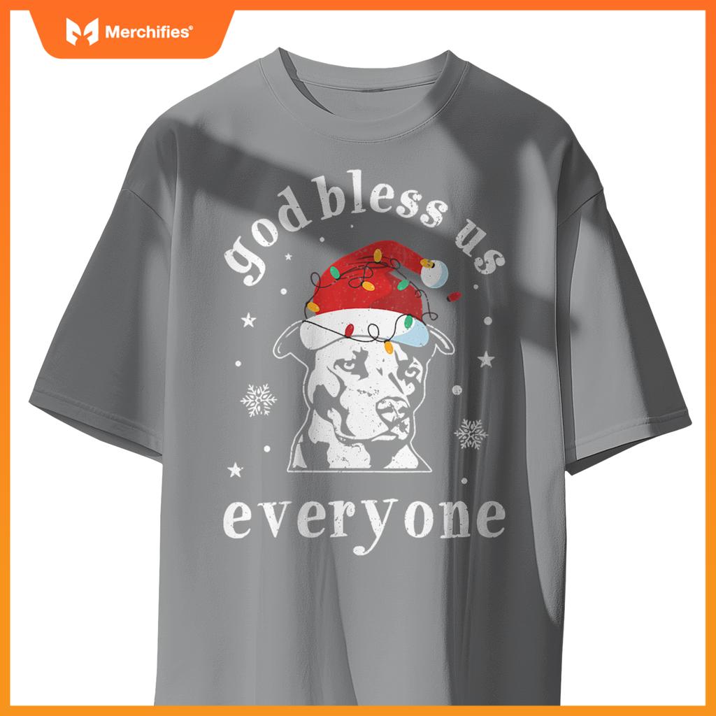 Womens God Bless Us Everyone Dog V-Neck T-Shirt
