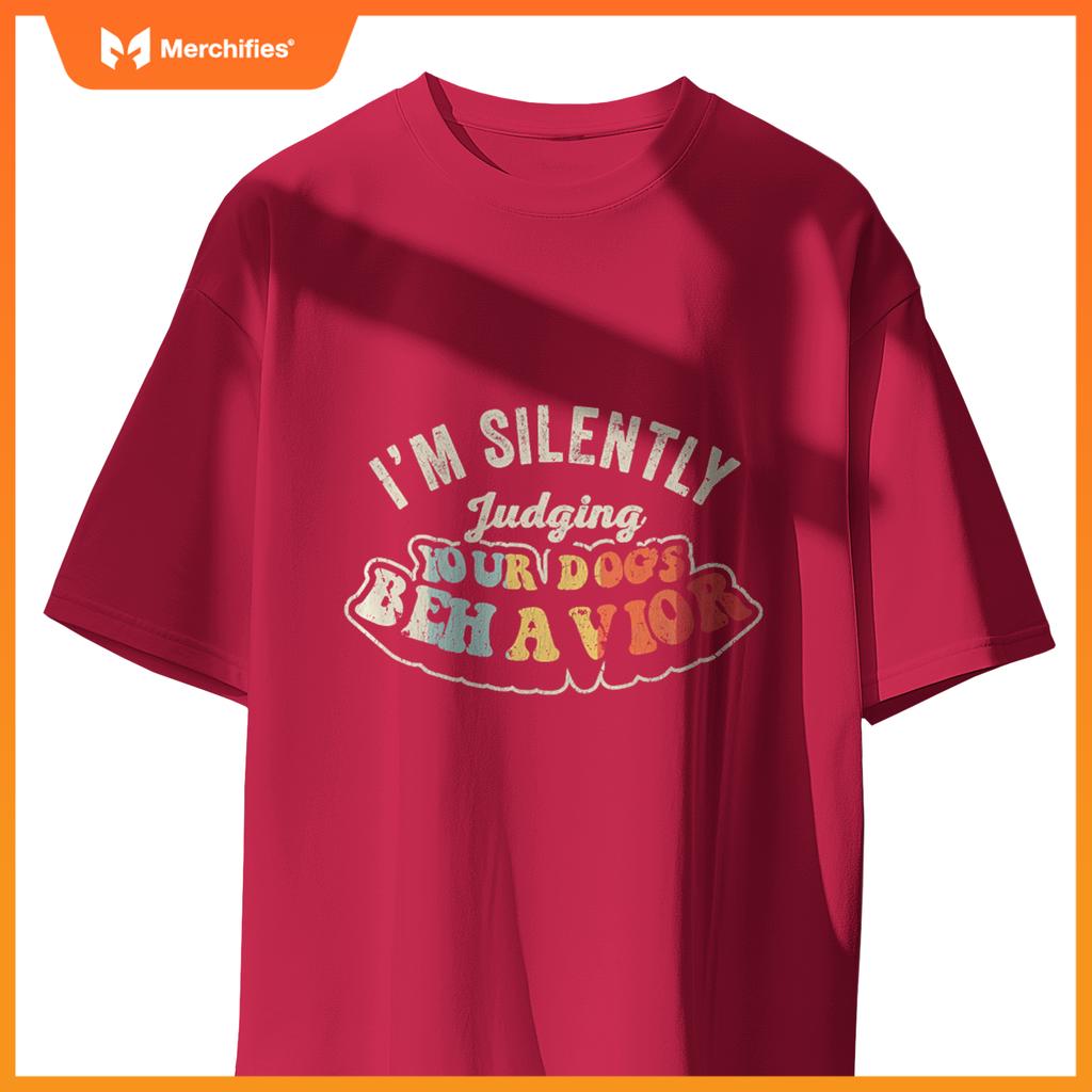 Womens I'm Silently Judging Your Dog's Behavior Quirky Statement V-Neck T-Shirt